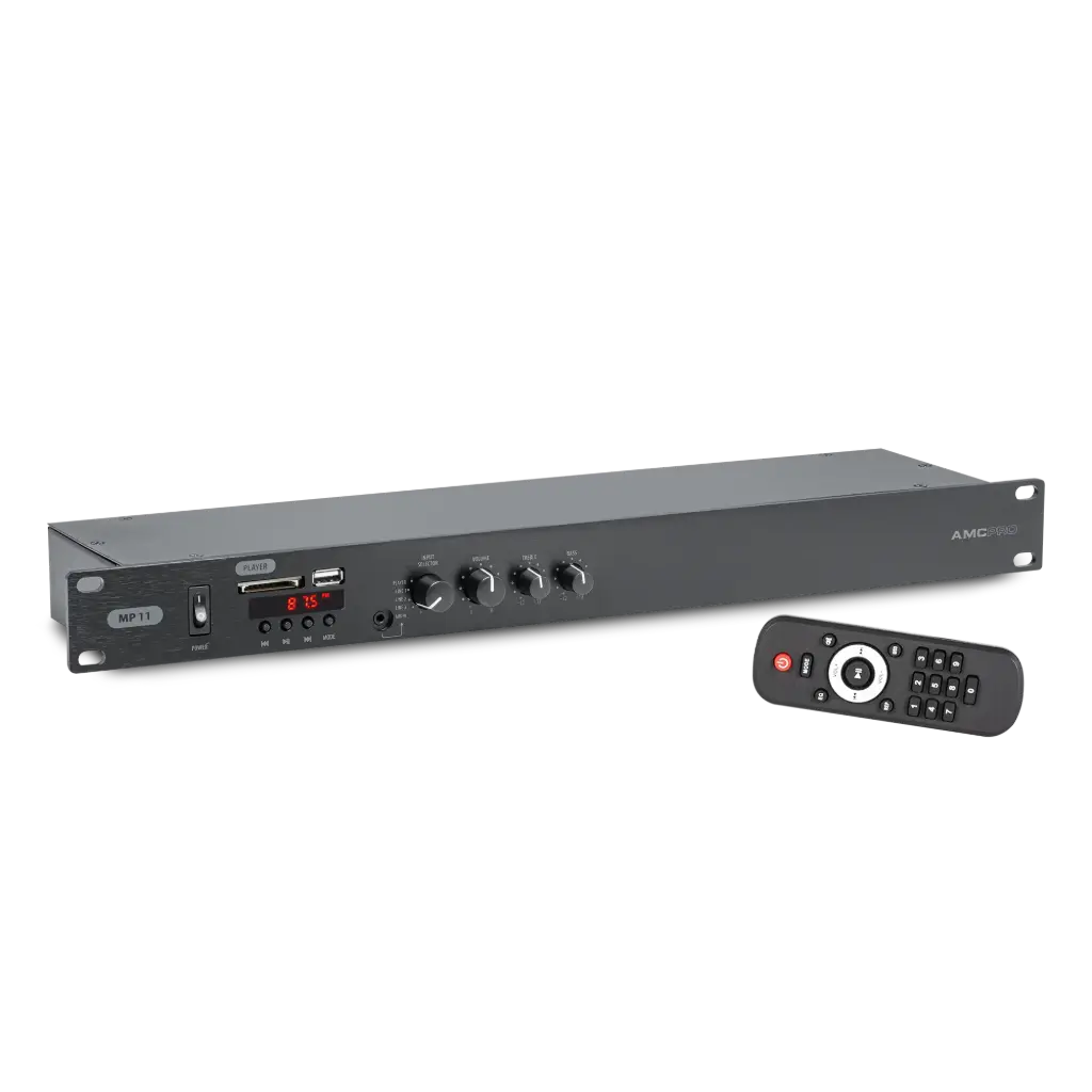 AMC PRO MP 11 Music Player, USB Bluetooth SD, 3 x ubalansert linje inn, Mik med mulig prioritet, Fjernkontroll