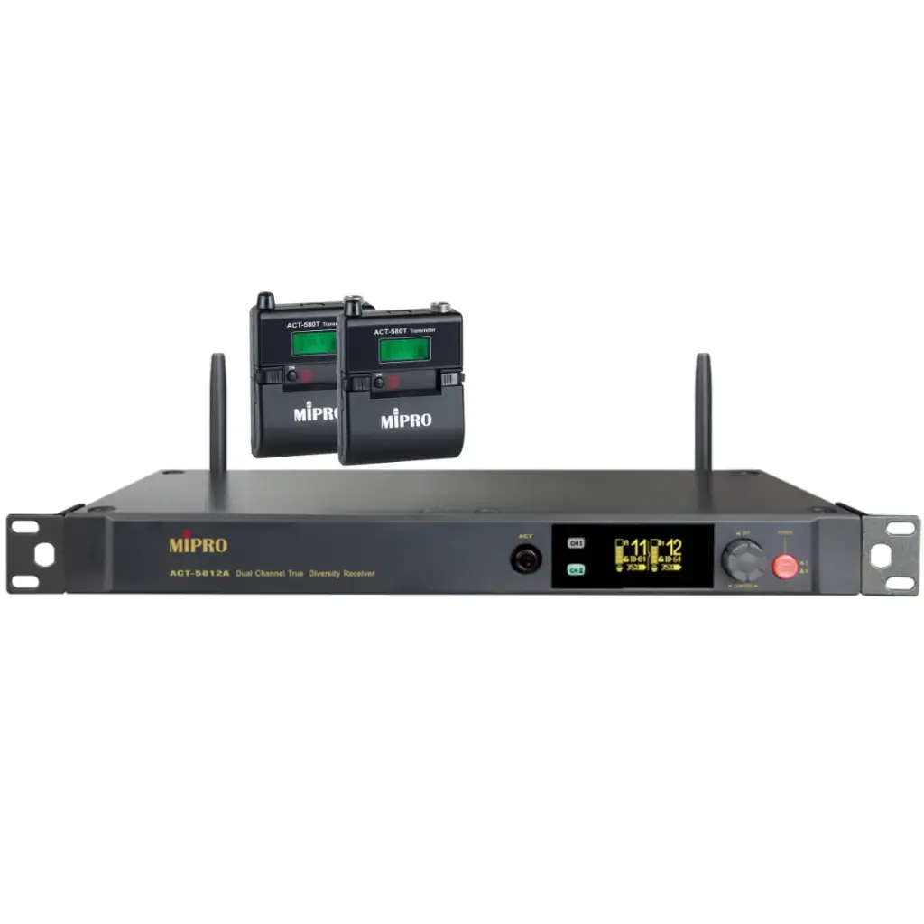 Mipro ACT-5812A/2 x ACT 580T 5,8GHz Trådløst sett  2 x lommesender mottaker Ladbart i docking stasjon