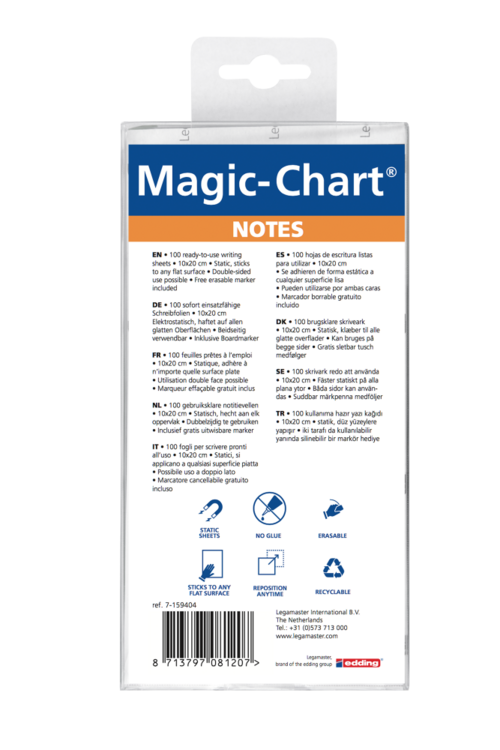 Magic-Chart notes 10x20cm white 100pcs
