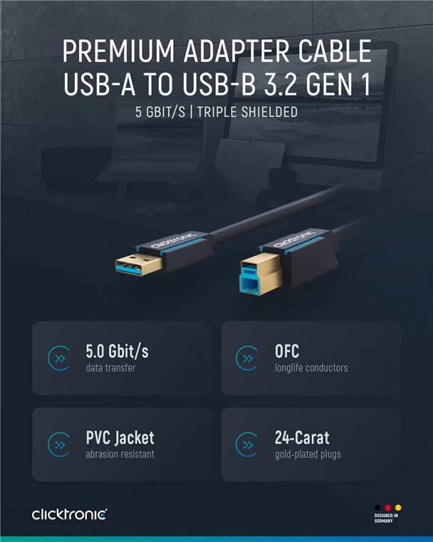 USB-A to USB-B 3.0 Adapter Cable