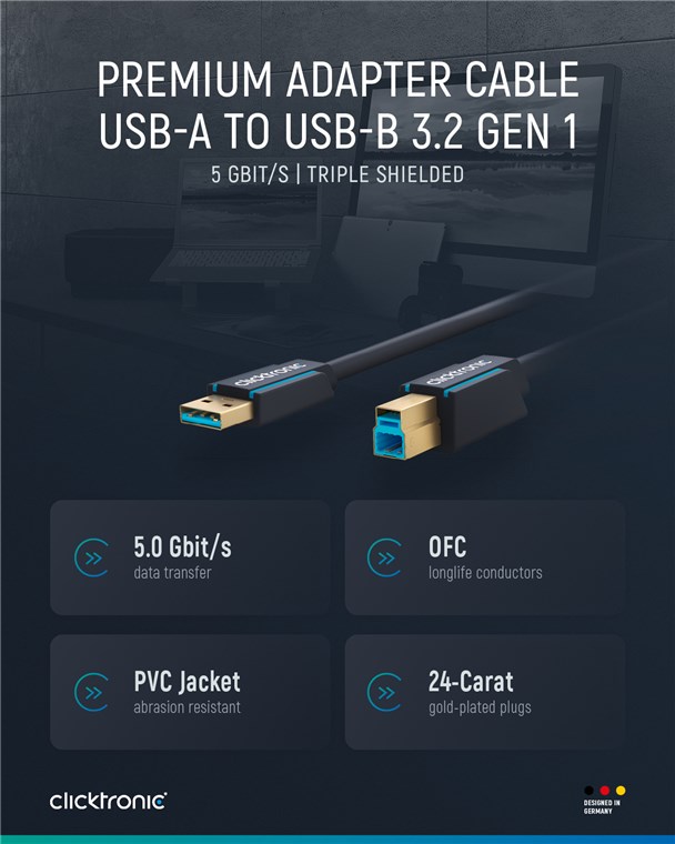 USB-A to USB-B 3.0 Adapter Cable