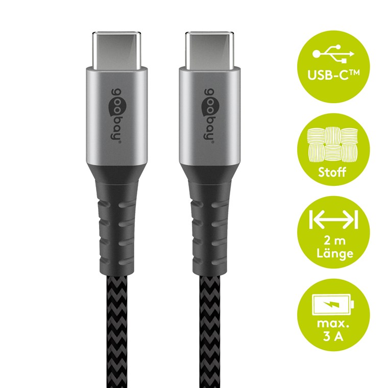 USB-C ™ to USB-C ™ Textile Cable with Metal Plugs 2 m
