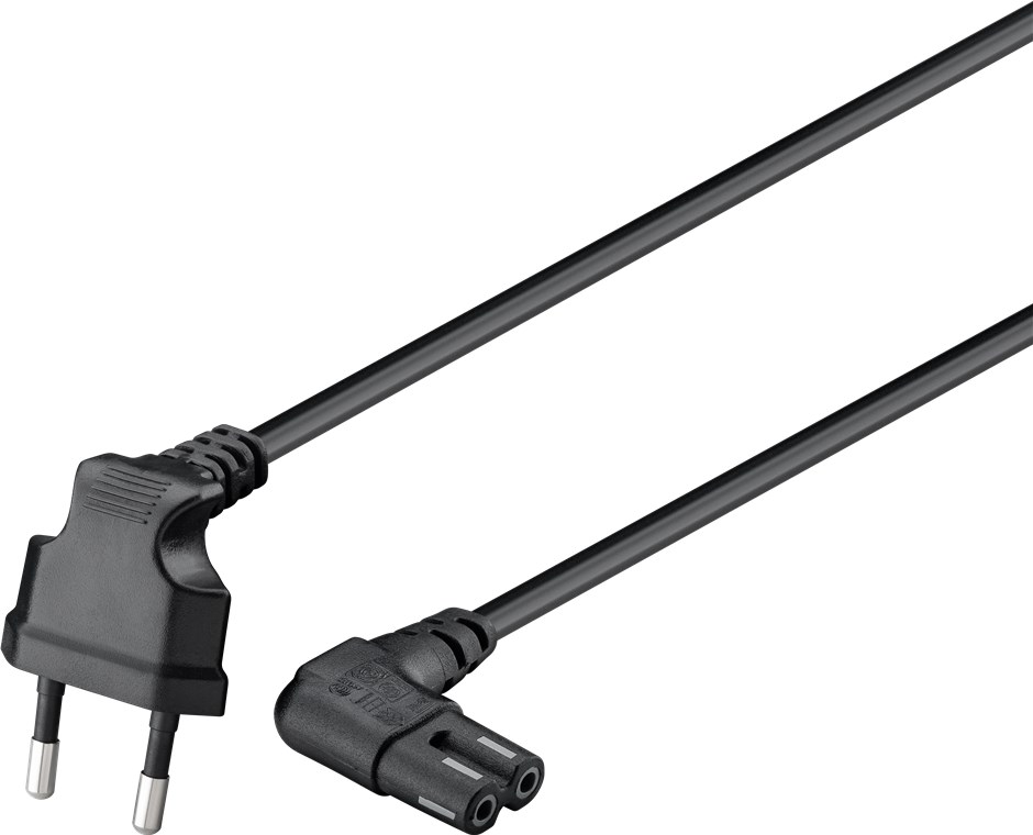 Connection Cable Euro Plug Angled at Both Ends, 5 m, Black