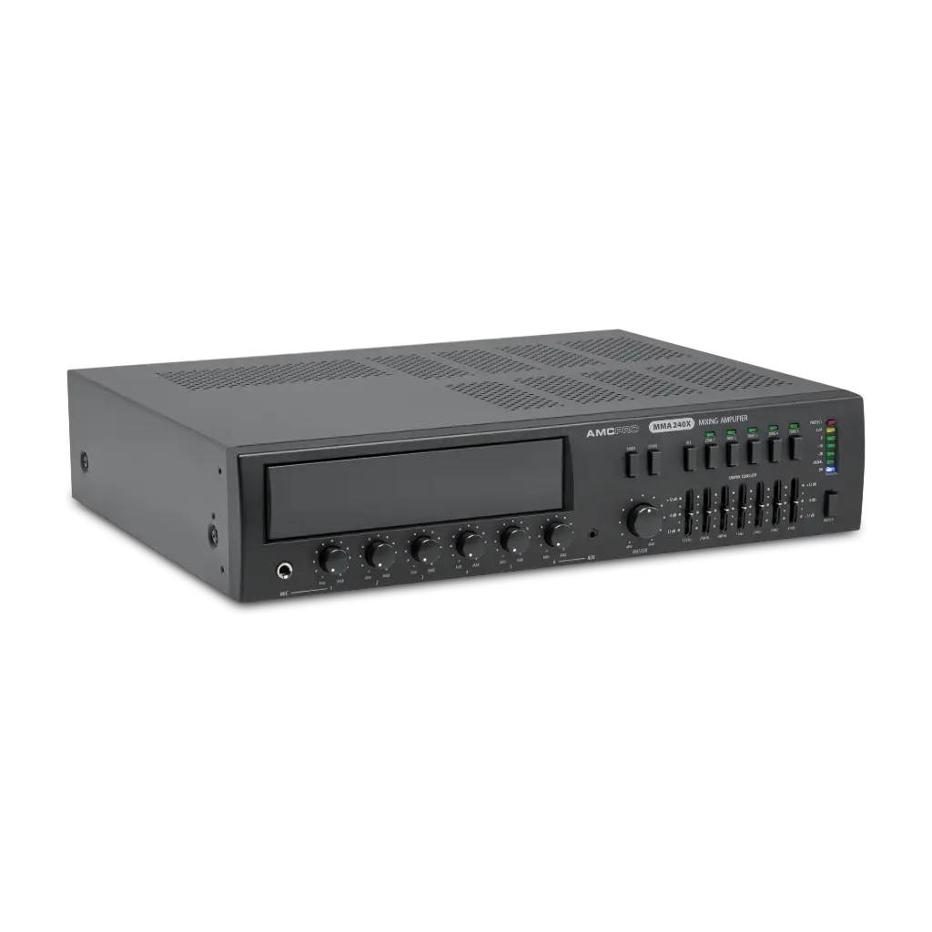 AMC PRO MMA 240X Mikseforsterker 5 soner 240W@100V 5 soner 6 x mik/linje inn Chime Paging mik mulig AUX inn Pre ut