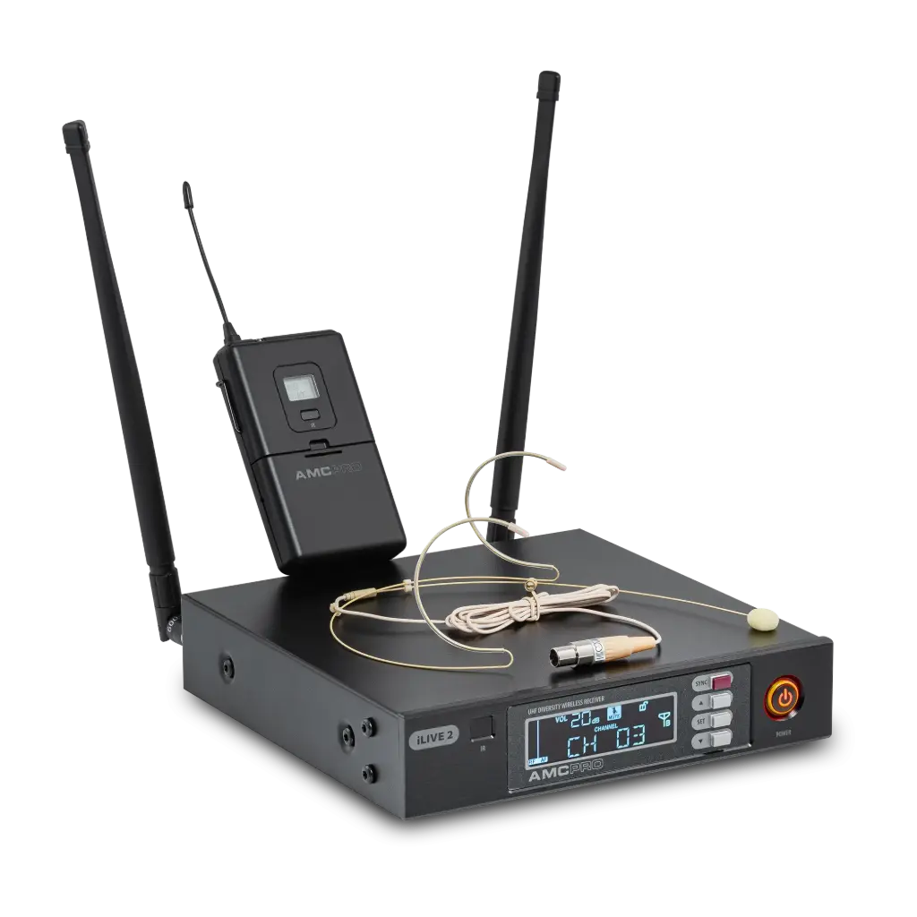 AMC PRO iLive 2 Headset Trådløst sett sender hodebøyle mottaker 606-621MHz 32 tilgjengelige kanaler
