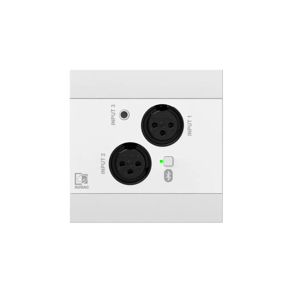 Audac NWP320/W Universal Dante/AES67 panel Hvitt 2 x XLR 3,5mm + Blåtann tilkoblingspanel til nettverk 4 Dante/AES67 kanaler